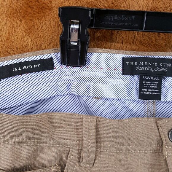 BLOOMINGDALES Pants Mens 36x30 Tan Tailored Fit Modern Trouser - Picture 2 of 6
